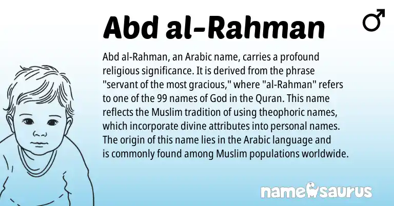 Infographic about Abd al-Rahman name meaning, Abd al-Rahman is a name from Arabic, Muslim origin(s).